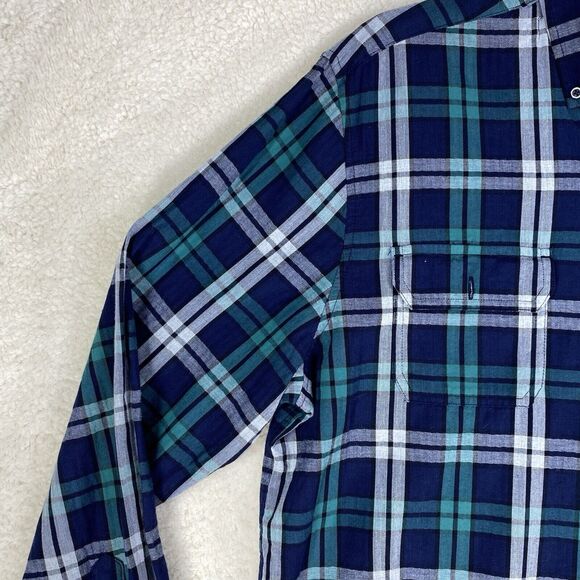 Ocean & Coast Shirts Mens XL Green Blue Plaid Button Up Long Sleeve  Flip Cuffs - Picture 6 of 12